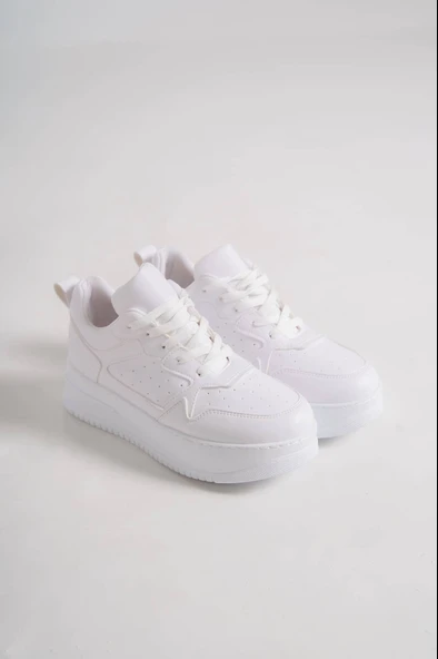 JET-ALESSI Bağcıklı Ortopedik Taban Kadın Sneaker Spor Ayakkabı CBT - Beyaz - Resim 4