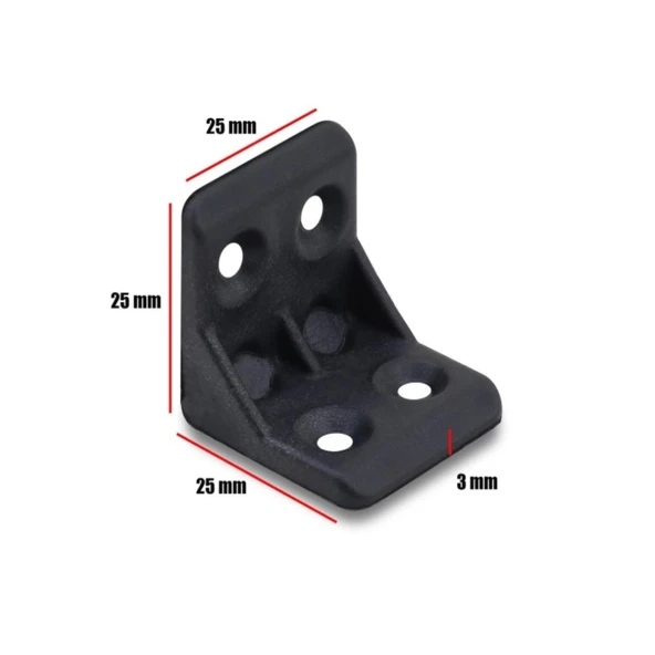 Plastik L Köşe Bağlantı Aparatı, L Plastik Gönye Köşebent Siyah 25 Adet - Resim 3