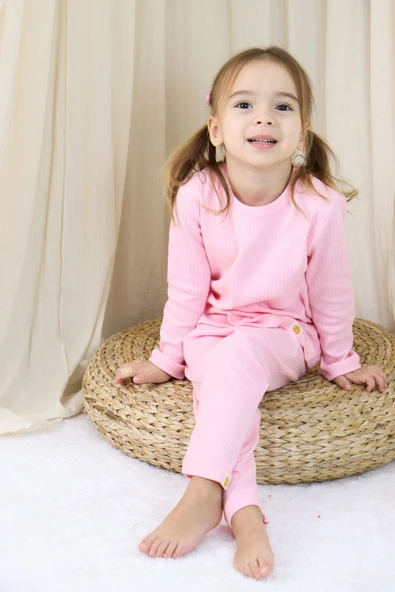Basic Fitilli İnterlok Kumaş %100 Pamuk 1-5 Yaş Beyaz Bebek Pijama Takımı - 1