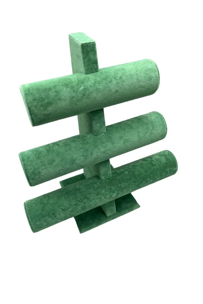 Süet Kumaş Yeşil Renk Üçlü 30/26cm Kademeli Bileklik-saat Sergileme Standı - Resim 2
