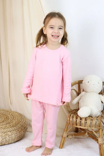 Basic Fitilli İnterlok Kumaş %100 Pamuk 1-5 Yaş Beyaz Bebek Pijama Takımı - 2