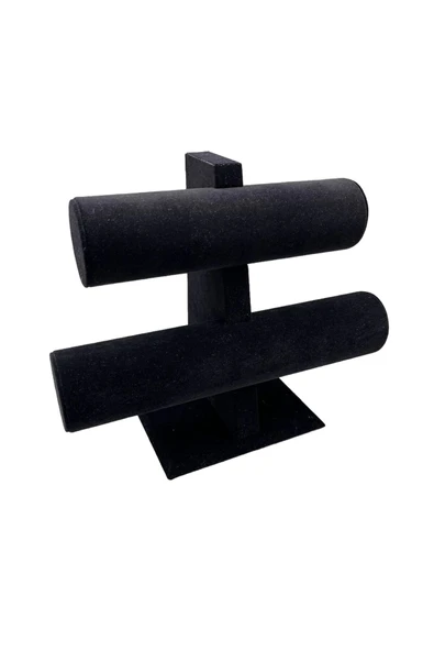 Süet Kaplama Siyah Renk 26/18cm Iki Kademeli Saat Bileklik Sergileme Standı ürün görseli