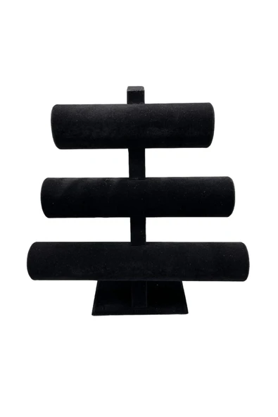Süet Kumaş Siyah Renk Üçlü 30/26 Cm Kademeli Bileklik-saat Sergileme Standı - Resim 2