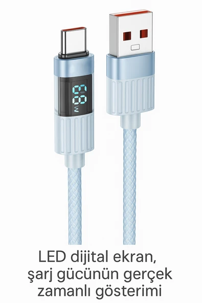 iPhone ile Uyumlu 5.0A  Led Göstergeli Şarj ve Data Kablo USB To Type-C - 1.2 Metre - BU46 Hasırlı Örgülü - 1