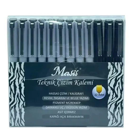 Teknik Çizim Kalemi 12 Li Teknil Çizim Kalem Seti Siyah ürün görseli