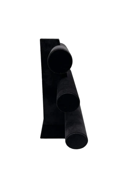 Süet Kumaş Siyah Renk Üçlü 30/26 Cm Kademeli Bileklik-saat Sergileme Standı - Resim 3