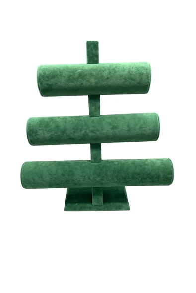 Süet Kumaş Yeşil Renk Üçlü 30/26cm Kademeli Bileklik-saat Sergileme Standı - Resim 3