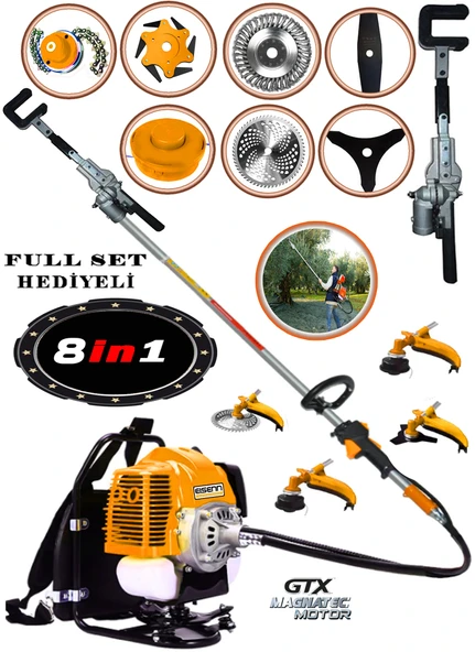 EISENN Hero 9000 Sırt tipi Benzinli Motorlu Tırpan + Zeytin Badem Hasat Makinası 9 Parça Özel Set - 1