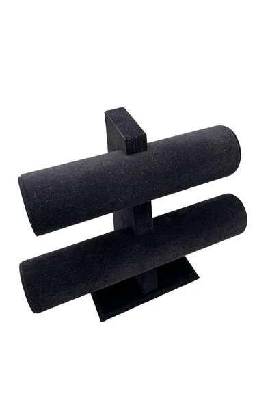 Süet Kaplama Siyah Renk 26/18cm Iki Kademeli Saat Bileklik Sergileme Standı - Resim 3