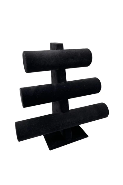 Süet Kumaş Siyah Renk Üçlü 30/26 Cm Kademeli Bileklik-saat Sergileme Standı - Resim 4