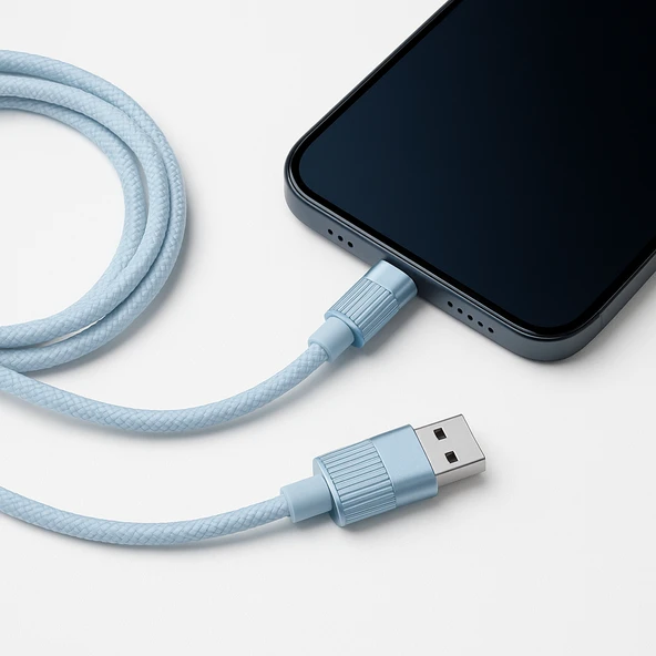 iPhone ile Uyumlu 5.0A  Led Göstergeli Şarj ve Data Kablo USB To Type-C - 1.2 Metre - BU46 Hasırlı Örgülü - 3