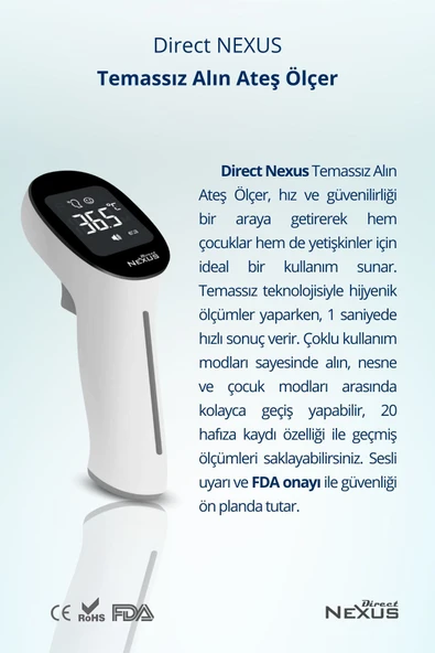 Direct Nexus Temassız Infrared Alından Ateş Ölçer - Resim 4