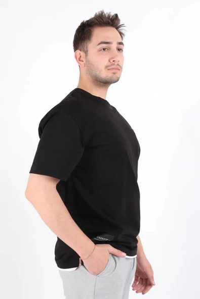 Cazador Erkek Over Size  B.Yaka T-shırt 4042 Siyah - Resim 3