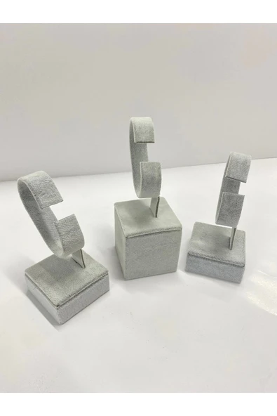 Süet Kaplama Gri Renk 3lü Takım Saat Kelepçe Standı ( Megassdekor ) - Resim 3