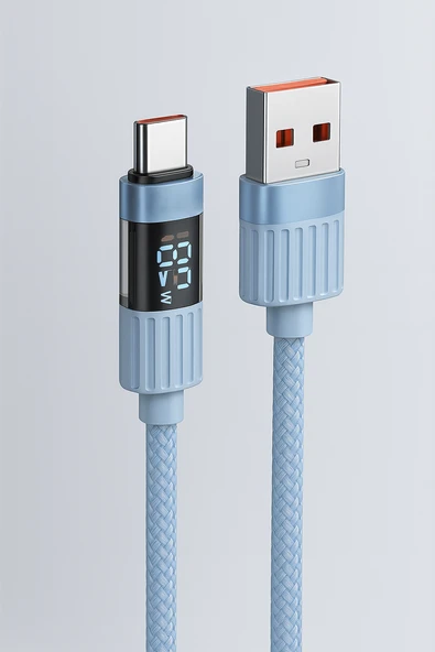 iPhone ile Uyumlu 5.0A  Led Göstergeli Şarj ve Data Kablo USB To Type-C - 1.2 Metre - BU46 Hasırlı Örgülü - 2