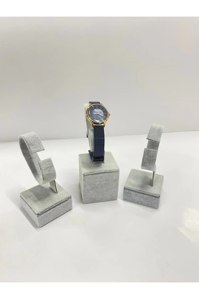 Süet Kaplama Gri Renk 3lü Takım Saat Kelepçe Standı ( Megassdekor ) ürün görseli