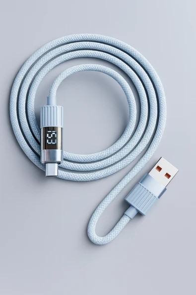 iPhone ile Uyumlu 5.0A  Led Göstergeli Şarj ve Data Kablo USB To Type-C - 1.2 Metre - BU46 Hasırlı Örgülü - 4