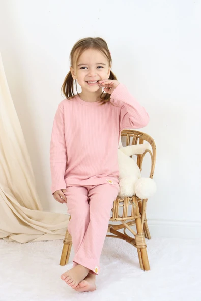 Basic Fitilli İnterlok Kumaş %100 Pamuk 1-5 Yaş Beyaz Bebek Pijama Takımı - 1