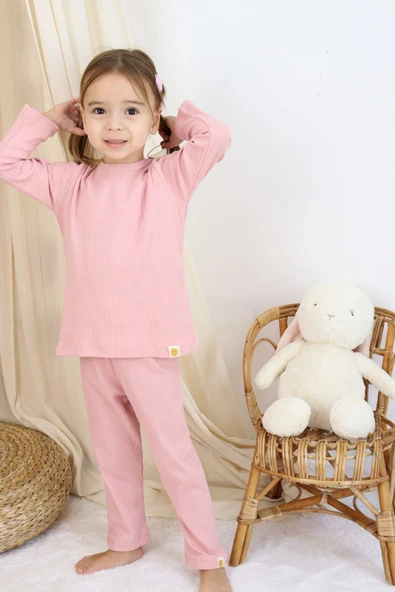 Basic Fitilli İnterlok Kumaş %100 Pamuk 1-5 Yaş Beyaz Bebek Pijama Takımı - 3