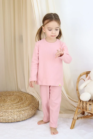 Basic Fitilli İnterlok Kumaş %100 Pamuk 1-5 Yaş Beyaz Bebek Pijama Takımı - 2