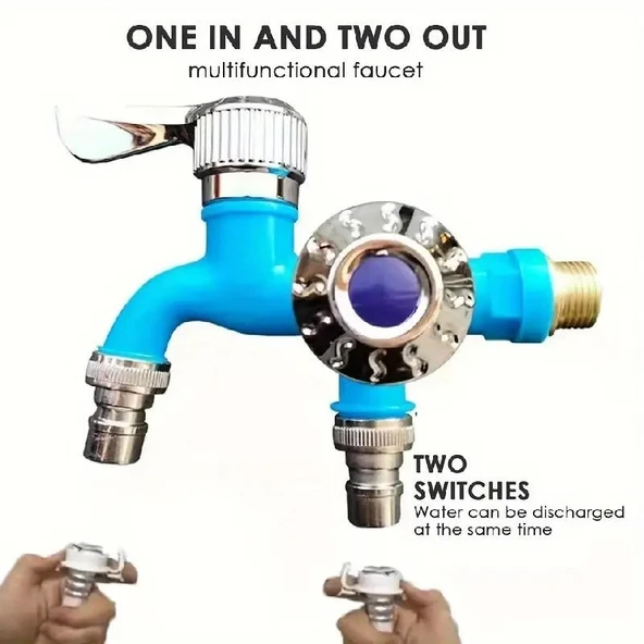 Valkyrie Plastik Musluk Çift Vana Çıkış Aparatı Bahçe Çamaşır Makinesi ve Evye için Sızdırmaz Yönlendirici - 2