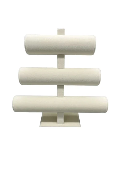 Süet Kumaş Krem Renk Üçlü Kademeli 30/26 Cm Bileklik-saat Sergileme Standı - Resim 2