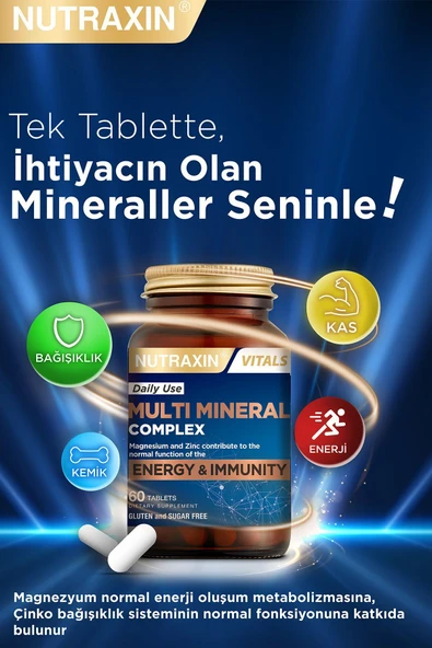 Nutraxin Multivitamin Mineral Immune Complex 60 Tbl - Magnezyum, C, D, Zinc, Demir, B12, Kolin, İyot - Resim 2