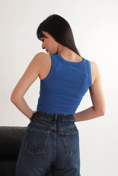 Kaşkorse Kumaş Newyork Nakışlı Kadın Crop-Saks - Resim 2