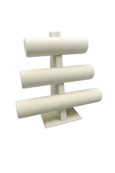Süet Kumaş Krem Renk Üçlü Kademeli 30/26 Cm Bileklik-saat Sergileme Standı - Resim 3