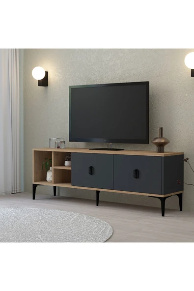 Evmo Home 3505 Era TV Ünitesi 150 Cm Kapaklı Raflı Antrasit - Sepet - 2