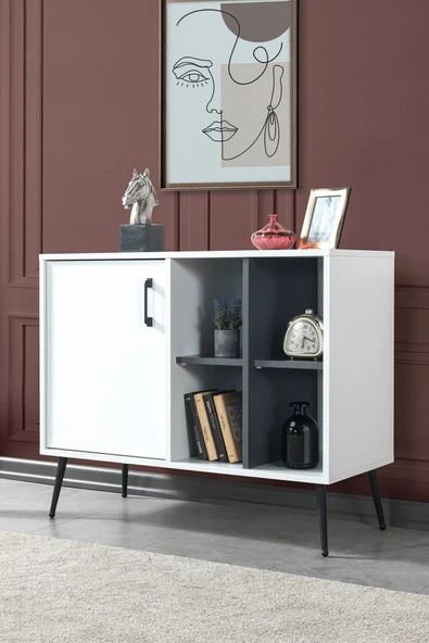Evmo Home 4112 Şile Metal Ayaklı Metal Kulplu 100 Cm Konsol - Tv Ünitesi - Yemek Odası - Kahve Köşesi - 1
