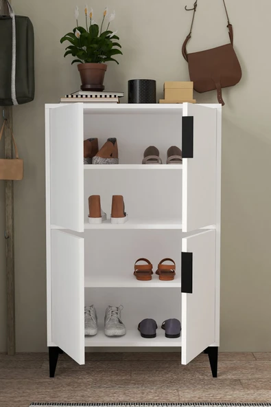 Evmo Home 1401 Ada Ayakkabılık 4 Raflı 4 Kapaklı Çok Amaçlı Dolap Kiler Beyaz - 3