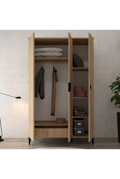Evmo Home 6301 Neva 3 Kapılı 200 Cm Gizli Çekmeceli Gardırop , Elbise Dolabı , Genç Odası Sepet - 3