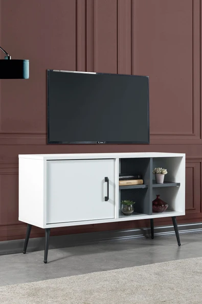 Evmo Home 3112 Şile Metal Ayaklı Metal Kulplu Tv Ünitesi 100 Cm - Beyaz - 2