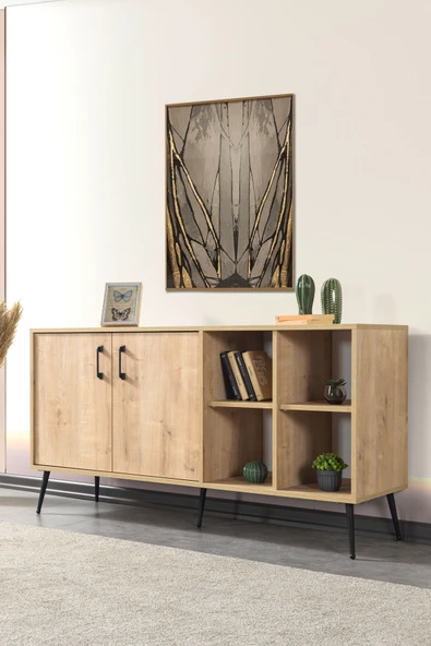 Evmo Home 4608 Şile Metal Ayaklı Metal Kulplu 160 Cm Konsol - Yemek Odası Safir - 1