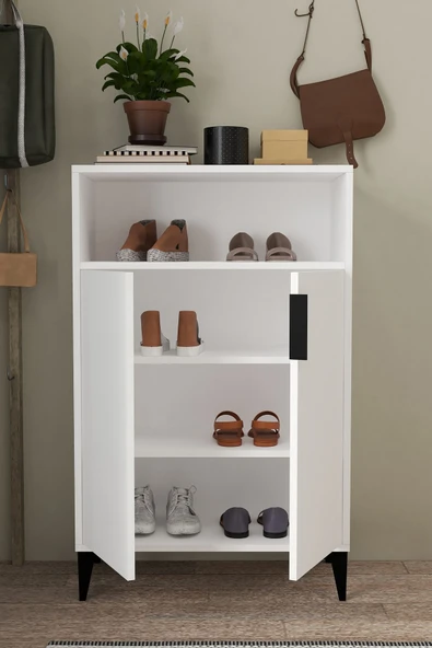 Evmo Home 1201 Ada Ayakkabılık 4 Raflı 2 Kapaklı Çok Amaçlı Dolap Beyaz - 3