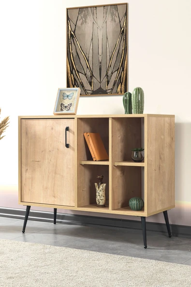 Evmo Home 4108 Şile Metal Ayaklı Metal Kulplu 100 Cm Konsol - Tv Ünitesi - Yemek Odası - Kahve Köşesi Safir - 1