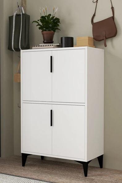 Evmo Home 1401 Ada Ayakkabılık 4 Raflı 4 Kapaklı Çok Amaçlı Dolap Kiler Beyaz - 4
