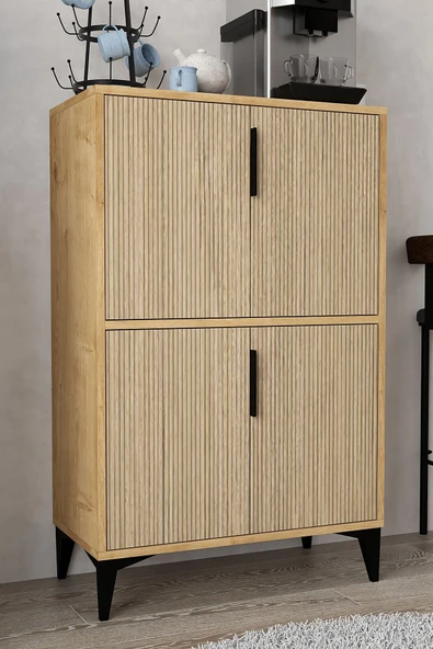 Evmo Home 1405 Ada Çok Amaçlı Dolap , Kahve Köşesi , Kiler Dolabı , Mutfak Standı , 4 Kapılı Safir - Yunus - 4