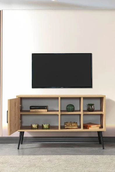 Evmo Home 3108 Şile Metal Ayaklı Metal Kulplu 100 Cm Tv Ünitesi - Safir - 4