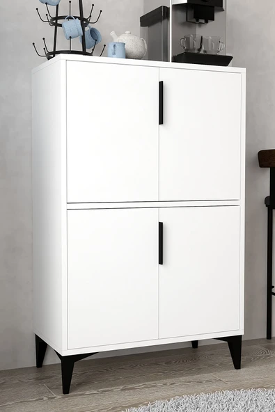 Evmo Home 1401 Ada Çok Amaçlı Dolap , Kahve Köşesi , Kiler Dolabı , Mutfak Standı 4 Kapılı , Bölmeli , Beyaz - 4