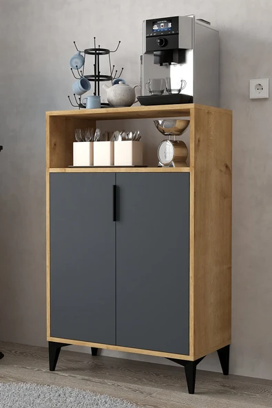 Evmo Home 1204 Ada Çok Amaçlı Dolap , Kahve Köşesi , Kiler Dolabı , Mutfak Standı 2 Kapılı , Antrasit Safir - 4