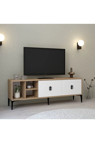 Evmo Home 3504 Era TV Ünitesi 150 Cm Kapaklı Raflı Sepet - Beyaz - 4