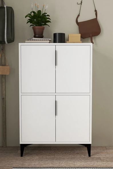 Evmo Home 1401 Ada Ayakkabılık 4 Raflı 4 Kapaklı Çok Amaçlı Dolap Kiler Beyaz - 2