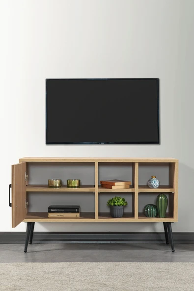Evmo Home 3110 Şile Metal Ayaklı Metal Kulplu 100 Cm Tv Ünitesi - Yunus Safir - 4