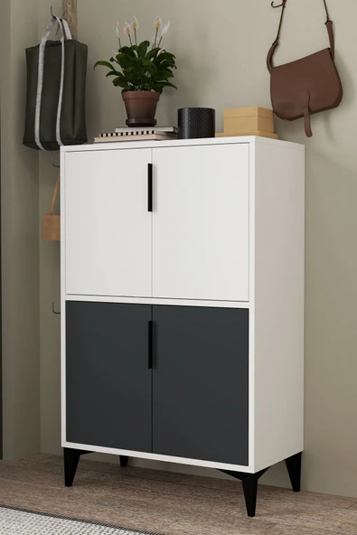 Evmo Home 1402 Ada Ayakkabılık 4 Raflı 4 Kapaklı Çok Amaçlı Dolap Kiler Antrasit Beyaz - 4