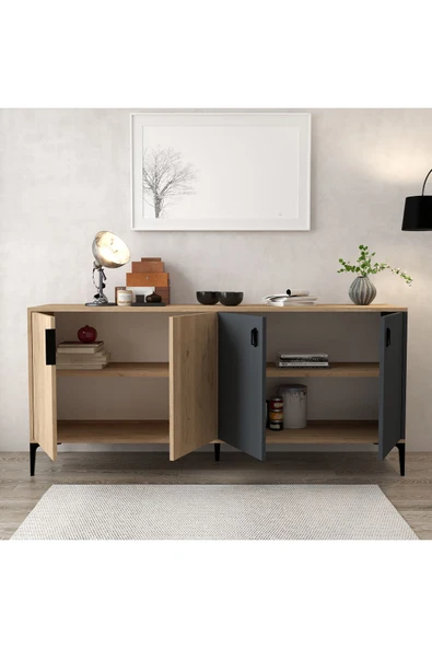 Evmo Home 4001 Neva Konsol 180 Cm Sepet - Antrasit Tv Ünitesi - Yemek Odası - Kahve Köşesi - 3