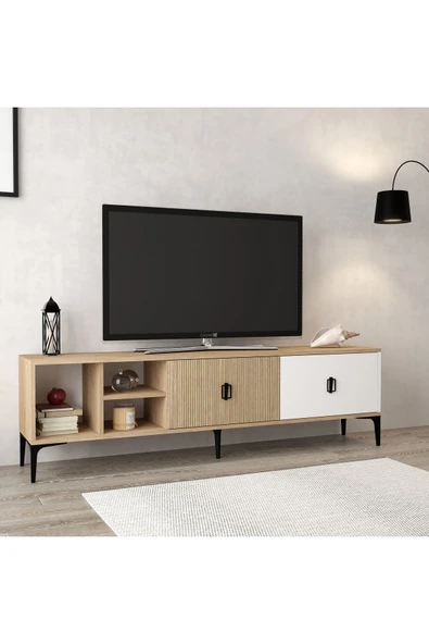 Evmo Home 3806 Era TV Ünitesi 180 Cm 2 Kapaklı Raflı Sepet - Beyaz - Yunus - 4