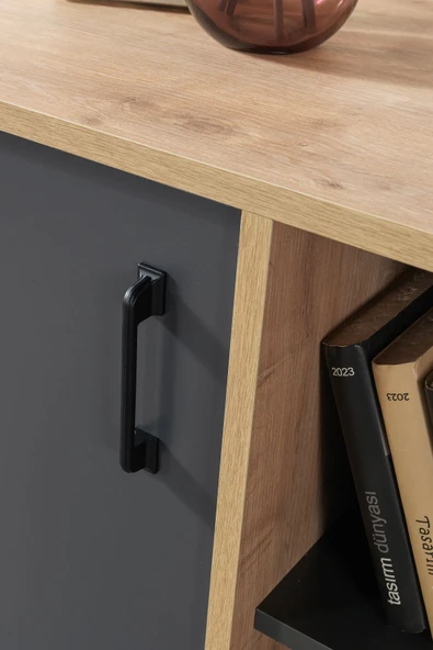Evmo Home 4109 Şile Metal Ayaklı Metal Kulplu 100 Cm Konsol - Tv Ünitesi - Yemek Odası - Kahve Köşesi Antrasit - 6