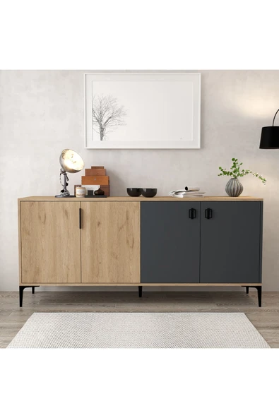 Evmo Home 4001 Neva Konsol 180 Cm Sepet - Antrasit Tv Ünitesi - Yemek Odası - Kahve Köşesi - 2